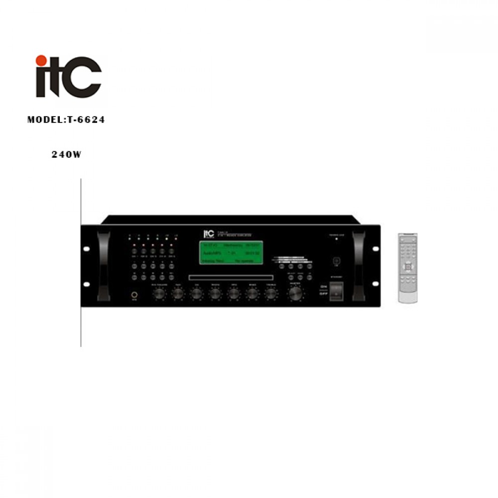 ITC - T-6624, Amplificateur Mélangeur avec CD + MP3 + Tuner AM/FM, 5 Zones 240W