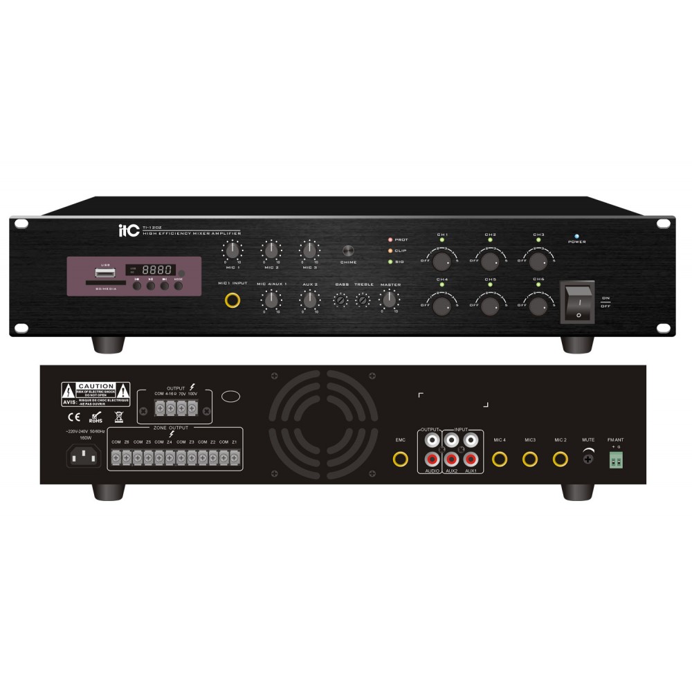  Amplificateur de puissance numérique mélangeur à six zones avec source audio TI-120Z